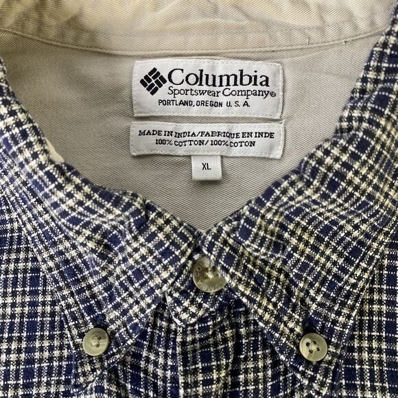 Columbia Shirt Size XL Blue Tan Plaid Button Down Long Sleeve Fall Normcore Vtg - Picture 3 of 10